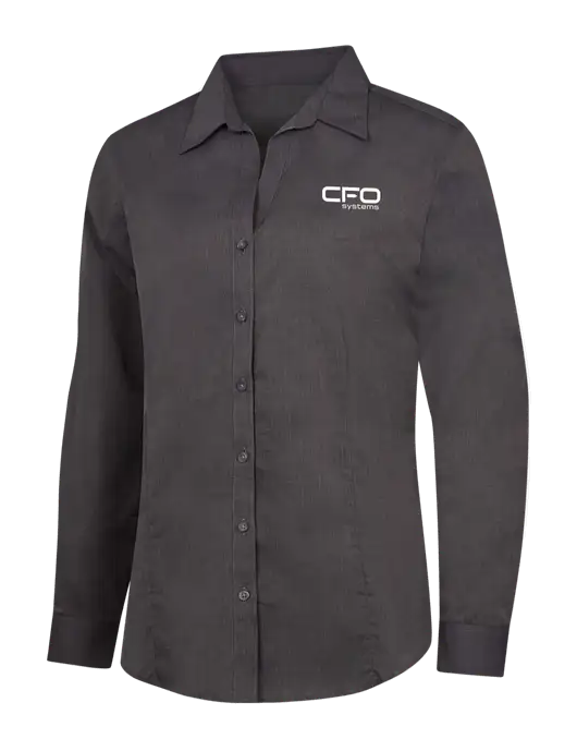 Womens Soft Black Crosshatch Easy Care Shirt w/CFO Systems Logo
