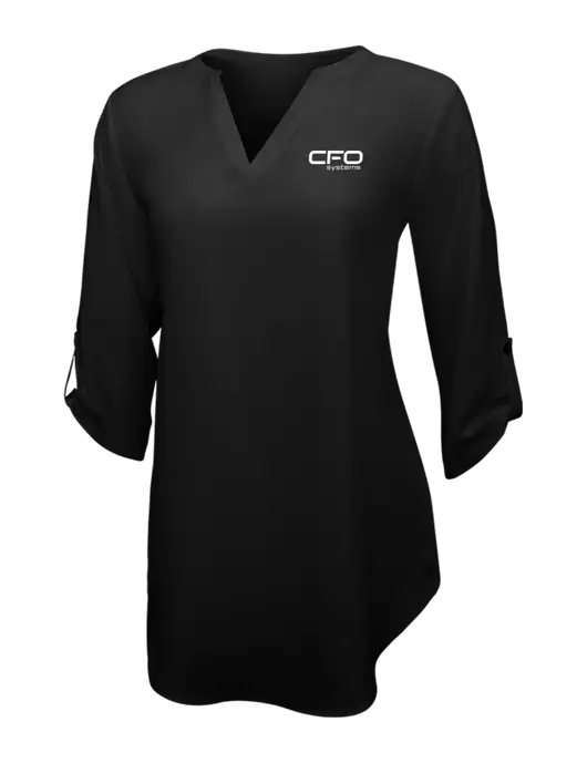 Womens Black 3/4 Sleeve Tunic Blouse w/CFO Systems Logo