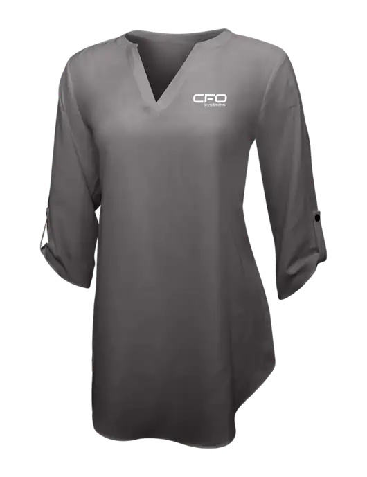 Dark Grey Womens 3/4 Sleeve Tunic Blouse w/CFO Systems Logo