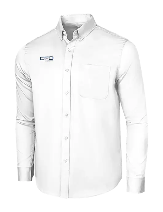 Long Sleeve White Superpro React Twill Shirt w/CFO Systems Logo
