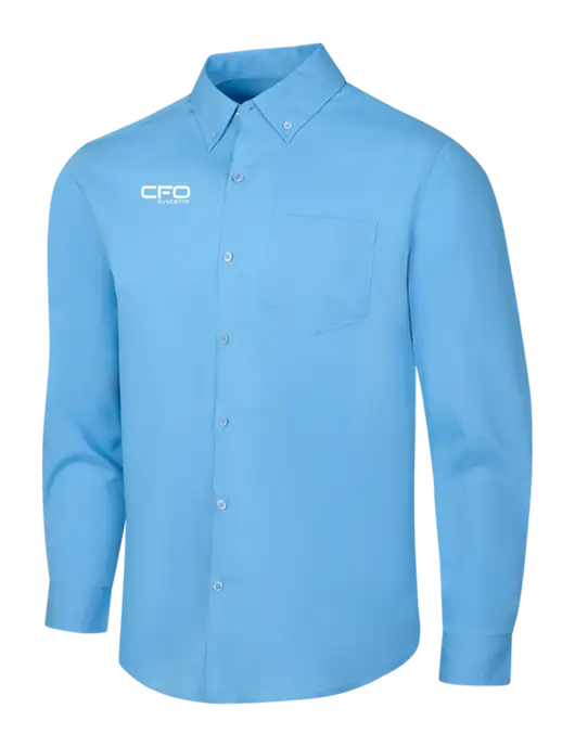 Carolina Blue Long Sleeve Carefree Poplin Shirt w/CFO Systems Logo