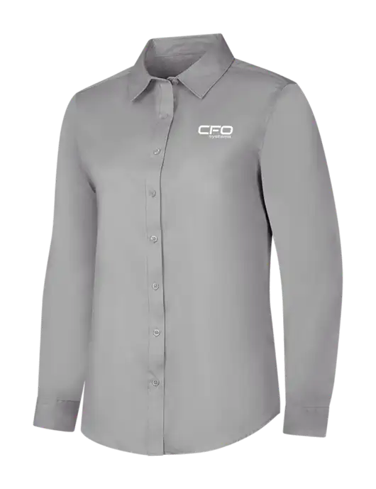 Light Grey Womens Long Sleeve Superpro React Twill Shirt w/CFO Systems Logo
