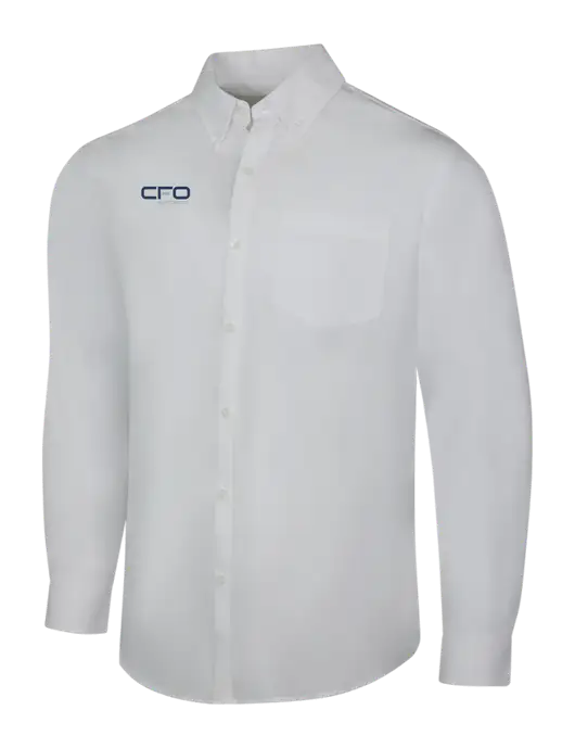 White Long Sleeve Carefree Poplin Shirt w/CFO Systems Logo