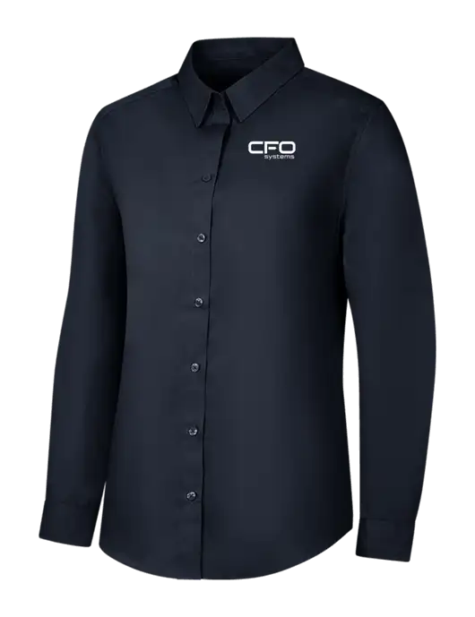 Womens River Blue Navy Long Sleeve Carefree Poplin Shirt w/CFO Systems Logo