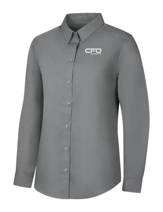 Womens Medium Grey Long Sleeve Carefree Poplin Shirt w/CFO Systems Logo