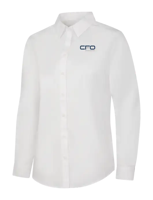 Womens White Long Sleeve Carefree Poplin Shirt w/CFO Systems Logo
