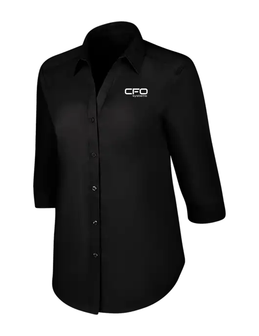 Womens Black 3/4 Sleeve Carefree Poplin Shirt w/CFO Systems Logo