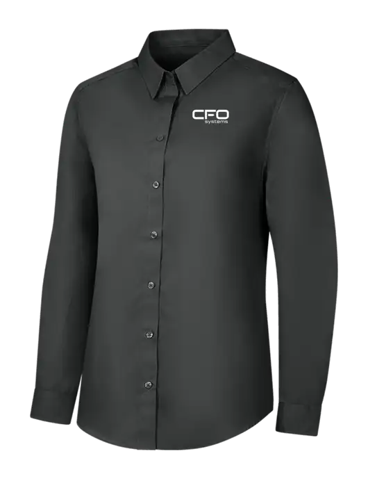 Womens Dark Grey Long Sleeve Carefree Poplin Shirt w/CFO Systems Logo