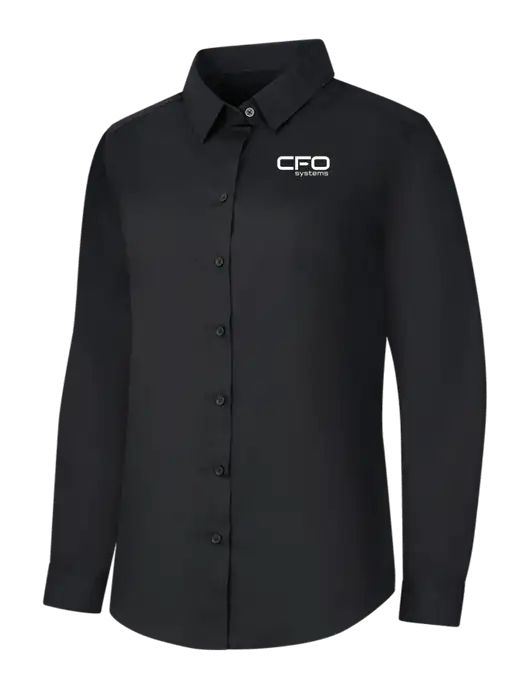 Womens Black Long Sleeve Carefree Poplin Shirt w/CFO Systems Logo