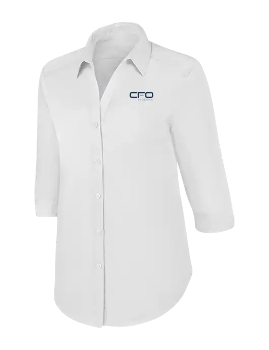 Womens White 3/4 Sleeve Carefree Poplin Shirt w/CFO Systems Logo