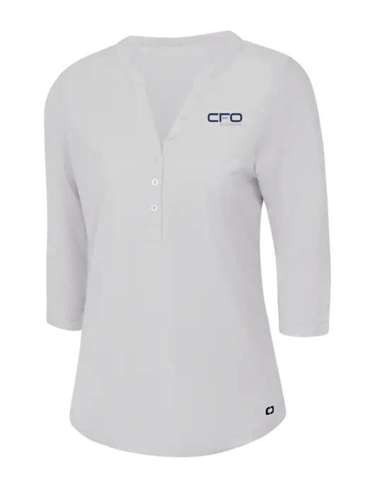 OGIO Bright White Jewel Henley w/CFO Systems Logo