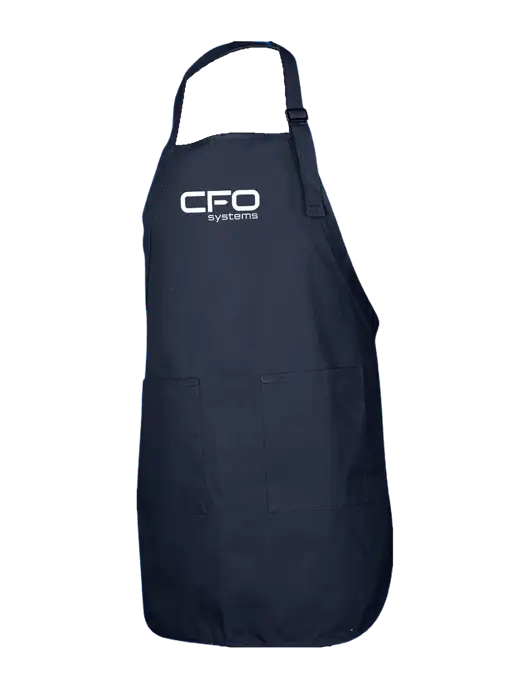 Full-Length Navy Apron With Pockets w/CFO Systems Logo