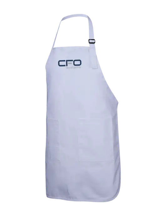 Full-Length White Apron With Pockets w/CFO Systems Logo