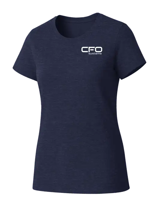 Womens Seriously Soft Heathered Navy T-Shirt w/CFO Systems Logo