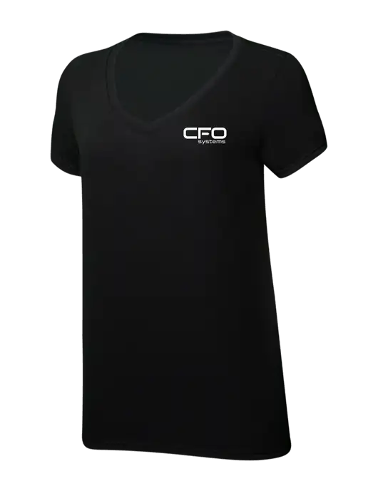 Womens Simply Soft V-Neck Black 4.5oz  Poly/Combed Ring Spun Cotton T-Shirt w/CFO Systems Logo