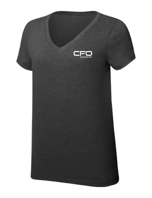 Womens Simply Soft V-Neck Black Frost 4.5oz  Poly/Combed Ring Spun Cotton T-Shirt w/CFO Systems Logo