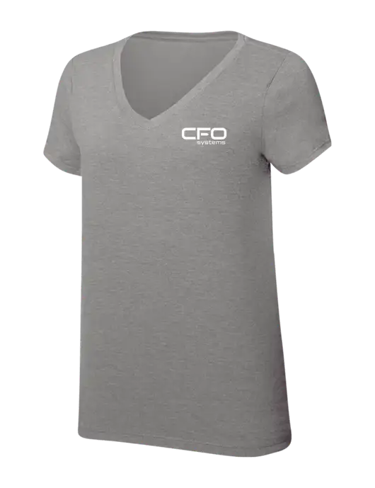 Womens Simply Soft V-Neck Grey Frost 4.5oz  Poly/Combed Ring Spun Cotton T-Shirt w/CFO Systems Logo