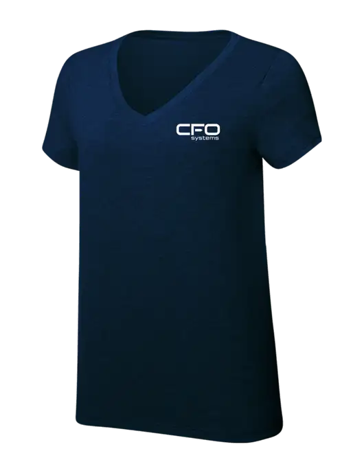 Womens Simply Soft V-Neck New Navy 4.5oz  Poly/Combed Ring Spun Cotton T-Shirt w/CFO Systems Logo