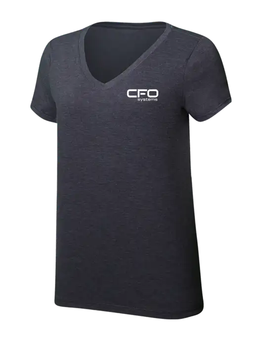 Womens Simply Soft V-Neck Heather Charcoal 4.5oz  Poly/Combed Ring Spun Cotton T-Shirt w/CFO Systems Logo