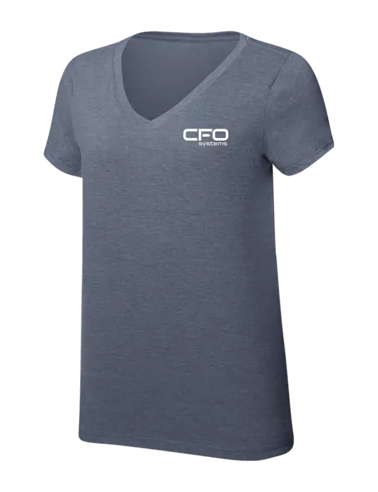 Womens Simply Soft V-Neck Navy Frost 4.5oz  Poly/Combed Ring Spun Cotton T-Shirt w/CFO Systems Logo
