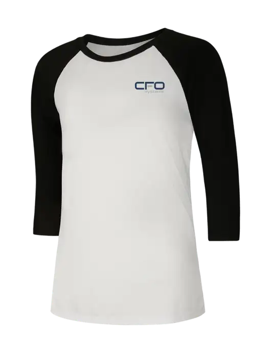 Womens Simply Soft 3/4 Sleeve Black/White Ring Spun Cotton T-Shirt w/CFO Systems Logo