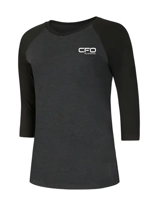 Womens Simply Soft 3/4 Sleeve Black/Black Frost Ring Spun Cotton T-Shirt w/CFO Systems Logo