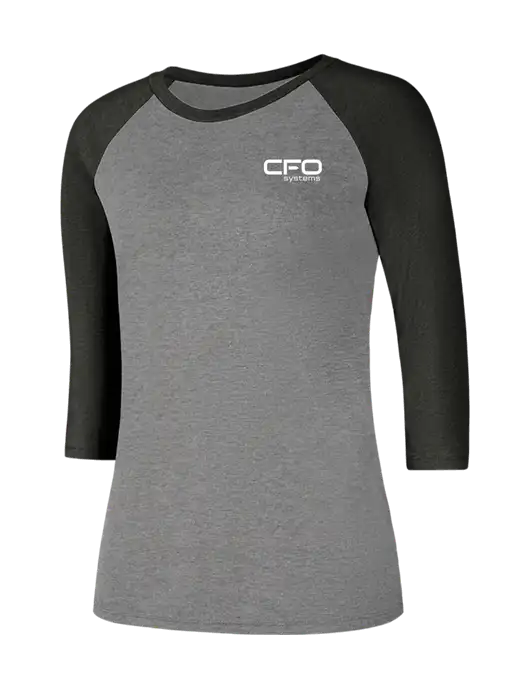 Womens Simply Soft 3/4 Sleeve Black Frost/Grey Frost Ring Spun Cotton T-Shirt w/CFO Systems Logo
