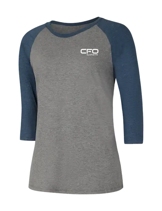 Womens Simply Soft 3/4 Sleeve Navy Frost/Grey Frost Ring Spun Cotton T-Shirt w/CFO Systems Logo