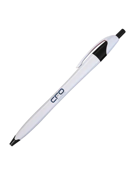 Novella White/Black Classic Pen - Blue Ink w/CFO Systems Logo