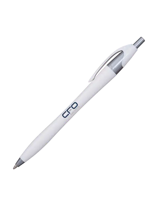 Novella White/Silver Shimmer Pen - Blue Ink w/CFO Systems Logo