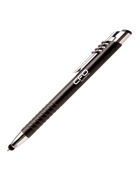 Schirhart Black Stylus Pen - Blue Ink w/CFO Systems Logo