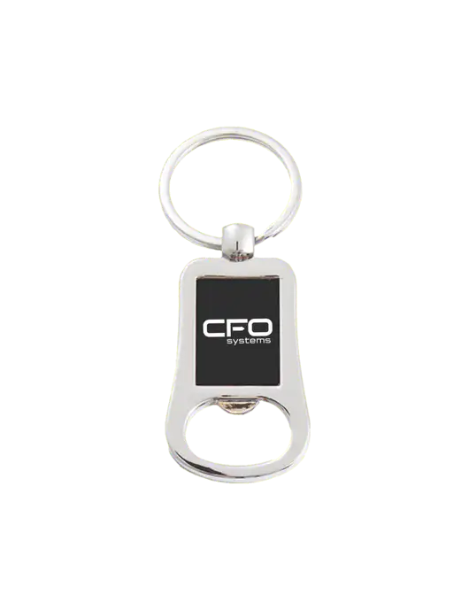 Silver & Black Bottle Opener Keychain w/CFO Systems Logo