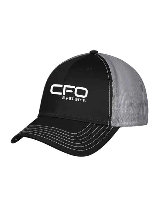 Black/Medium Dark Grey Mesh Trucker Cap Snap Back w/CFO Systems Logo
