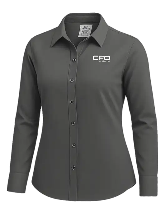 Brooks Brothers Womens Dark Grey Wrinkle-Free Stretch Nailhead Shirt w/CFO Systems Logo