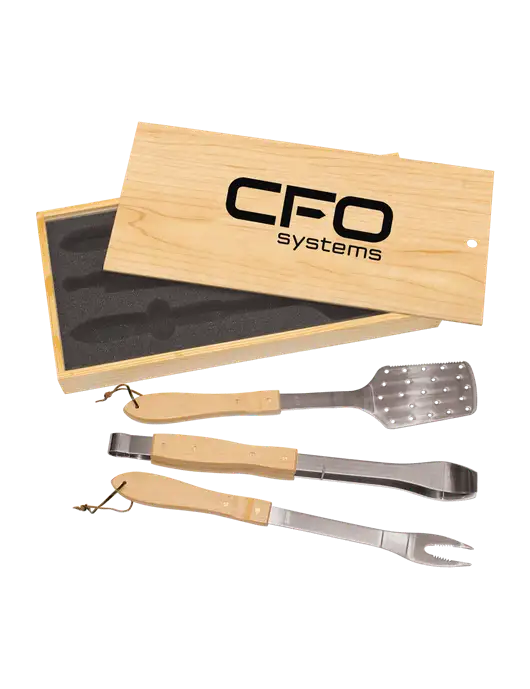Wood BBQ Gift Set w/CFO Systems Logo