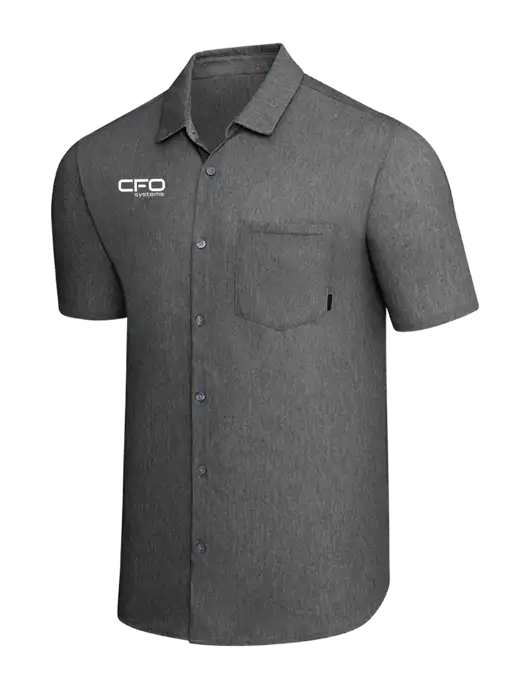 OGIO Dark Grey Heather Extend Short Sleeve Button Up Shirt w/CFO Systems Logo