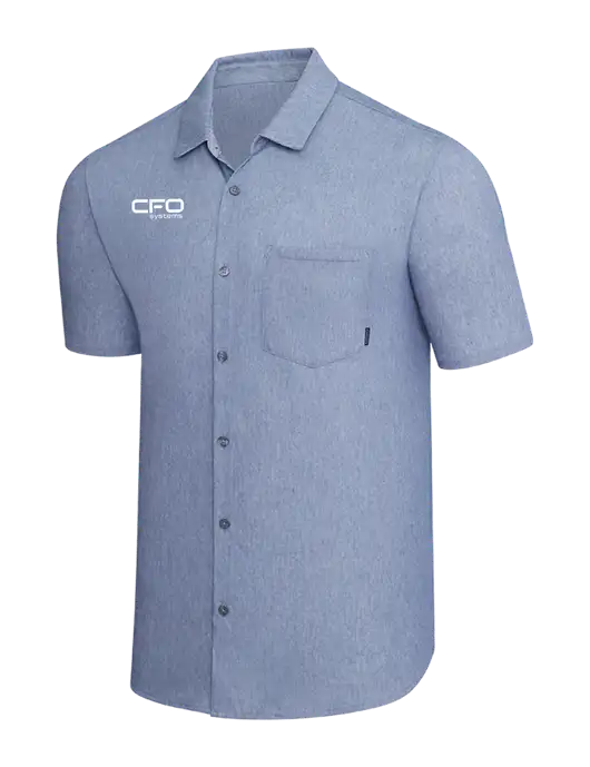 OGIO Slate Blue Heather Extend Short Sleeve Button Up Shirt w/CFO Systems Logo