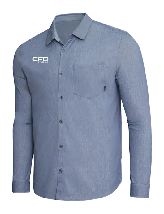 OGIO Slate Blue Heather Extend Long Sleeve Button Up Shirt w/CFO Systems Logo
