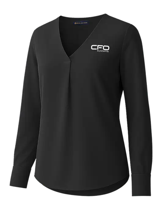 Brooks Brothers Womens Black Open-Neck Satin Blouse  w/CFO Systems Logo