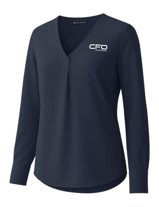 Brooks Brothers Womens Dark Navy Open-Neck Satin Blouse  w/CFO Systems Logo