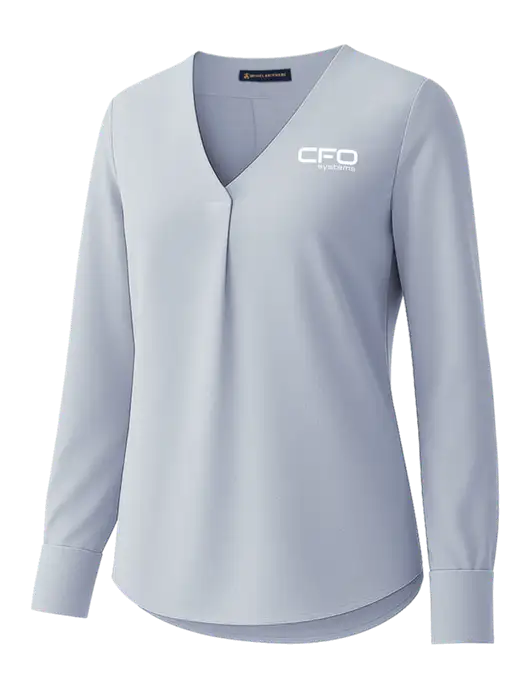 Brooks Brothers Womens Light Slate Blue Open-Neck Satin Blouse  w/CFO Systems Logo