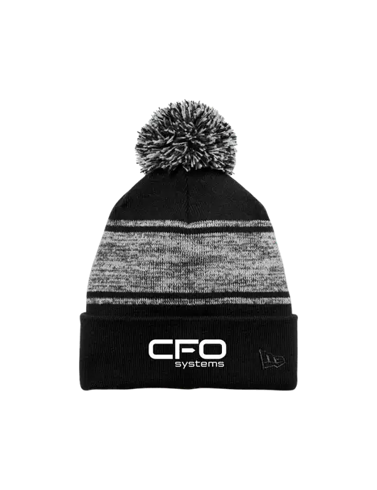 New Era Black/Charcoal Knit Chilled Pom Beanie w/CFO Systems Logo