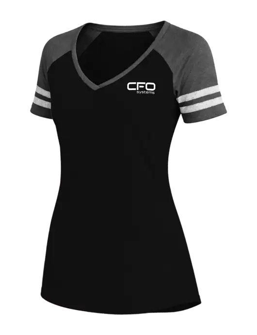 Womens Black/Charcoal Heather V-Neck Game Tee w/CFO Systems Logo
