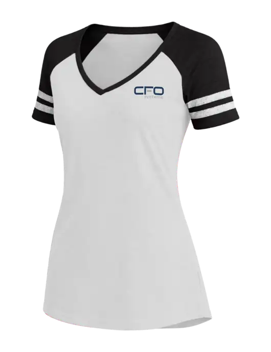 Womens White/Black V-Neck Game Tee w/CFO Systems Logo