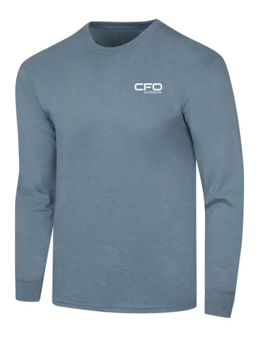 Simply Soft Long Sleeve Slate Blue Heather 4.5 oz, Poly/Combed Ring Spun Cotton T-Shirt w/CFO Systems Logo