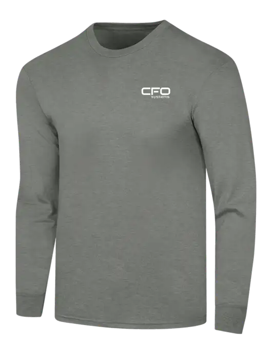 Simply Soft Long Sleeve Heathered Charcoal 4.5 oz, Poly/Combed Ring Spun Cotton T-Shirt w/CFO Systems Logo
