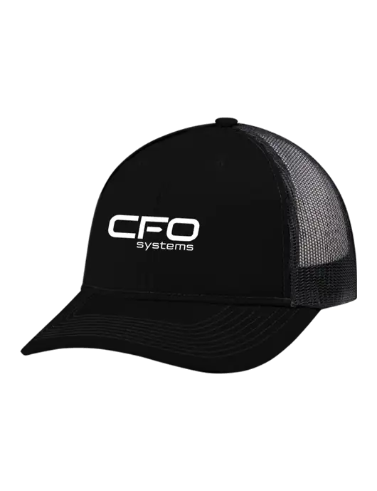 Snapback Ponytail Trucker Cap Black w/Black Mesh w/CFO Systems Logo