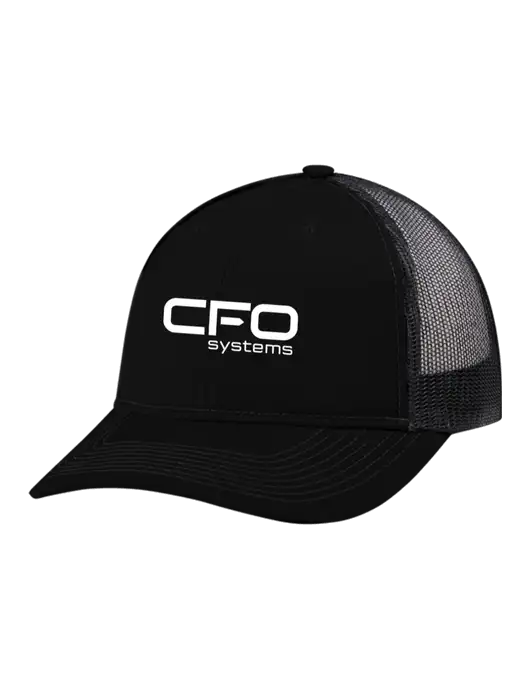 Snapback Ponytail Trucker Cap Black w/Black Mesh w/CFO Systems Logo