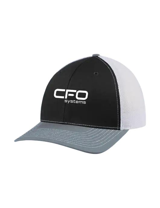 Richardson Adjustable Snapback Original 112 Trucker Cap Black/Light Heather Grey/White Mesh w/CFO Systems Logo