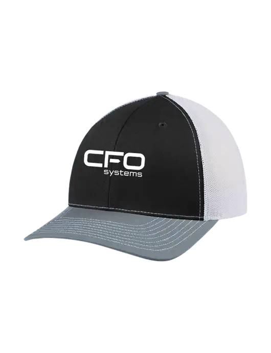 Richardson Adjustable Snapback Original 112 Trucker Cap Black/Light Heather Grey/White Mesh w/CFO Systems Logo